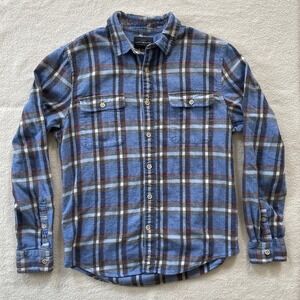Lucky Brand Mens Medium Flannel Shirt Blue Plaid‎ Long Sleeve Button Down Pocket